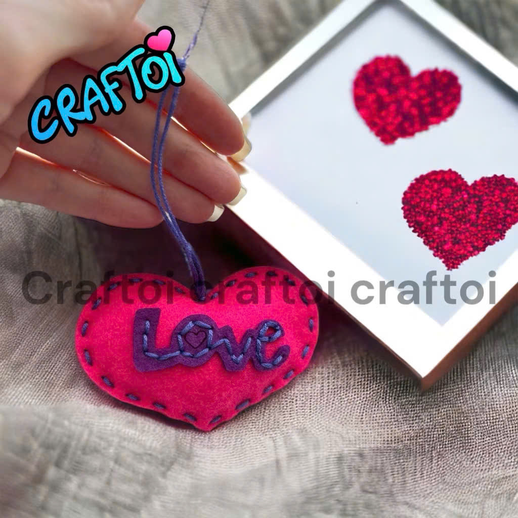 KIM NHỰA Bộ Thủ Công Trẻ Tự Làm Thú Bông 5+ Valentine Heart Craftoi Felt Sewing toy prepunched holes plastic needle