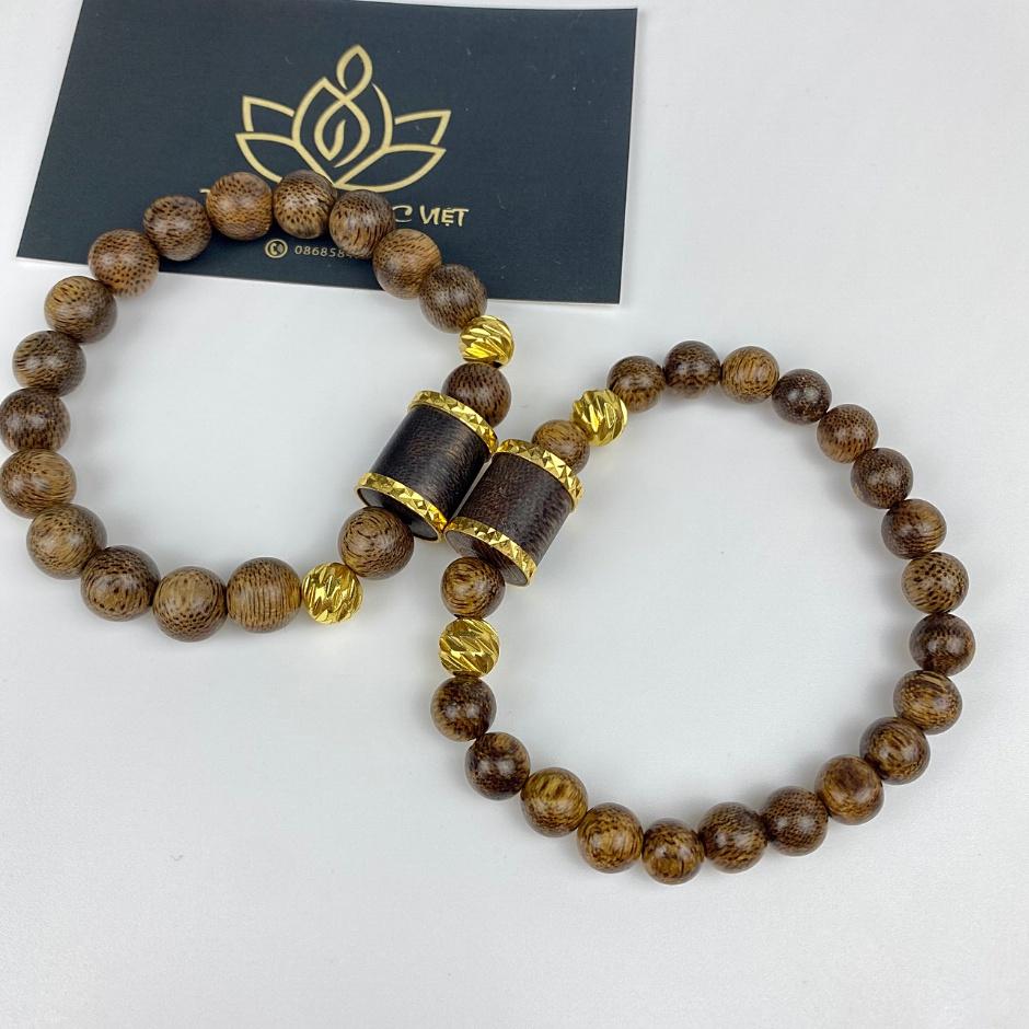 Vòng Tay Trầm Hương Đốt Trúc Bọc Vàng mạ Trầm Tốc Tự Nhiên Cao Cấp cho Nam & Nữ - Cặp Đôi cầu May Mắn Phú Quý