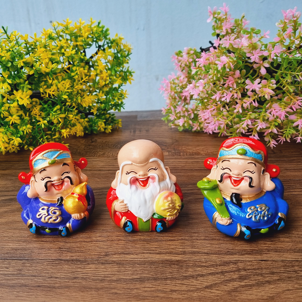 Bộ 03 tượng Tam Đa 7cm kiểu dáng tròn dầy - tặng kèm túi 50 xu vàng may mắn