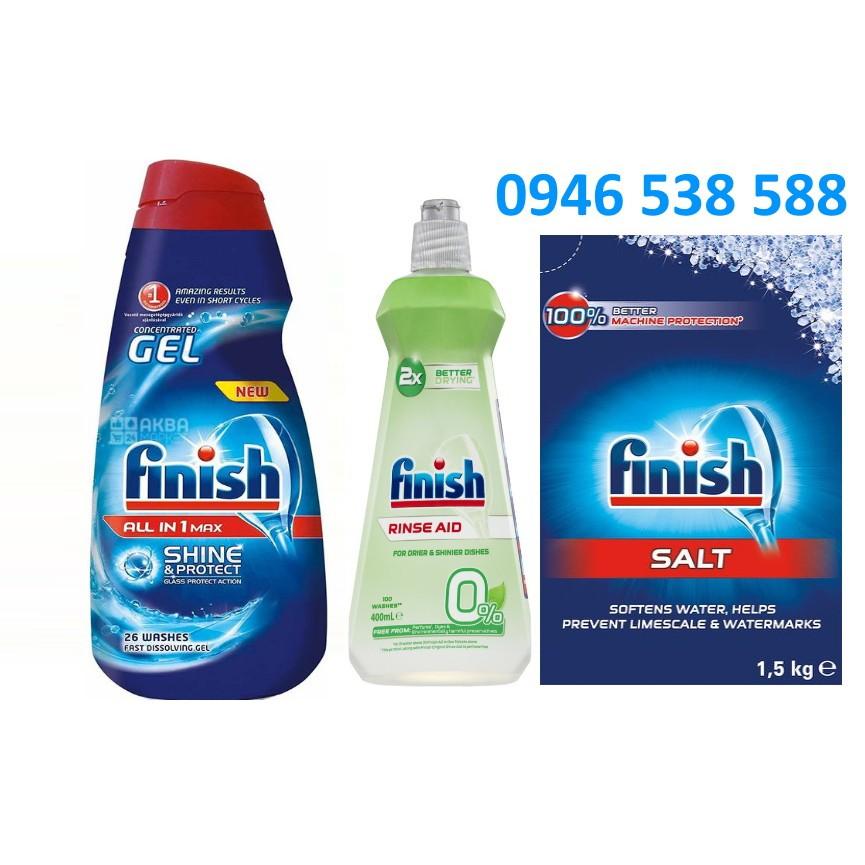 Combo Nước làm bóng Finish Eco 0%+Gel rửa bát Eco 650ml + Muối rửa bát finish1,5kg