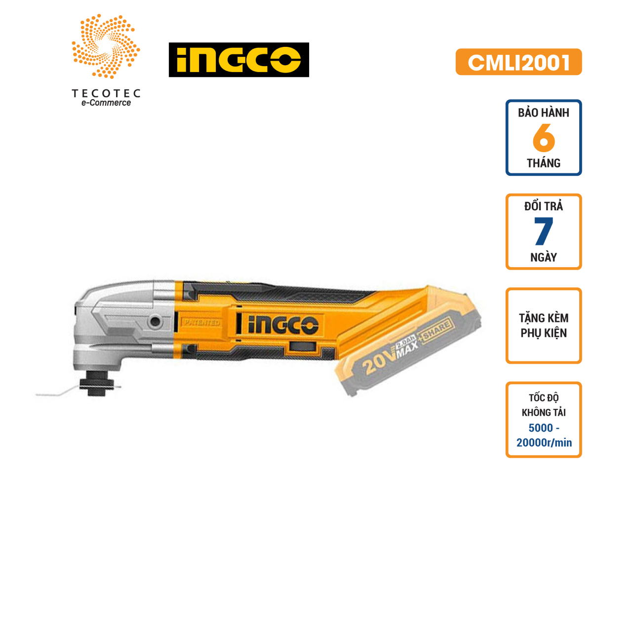 Máy cắt rung đa năng dùng pin INGCO CMLI2001 [Không kèm pin và sạc] [Chính hãng] [Bảo hành 6 tháng] [Có sẵn]