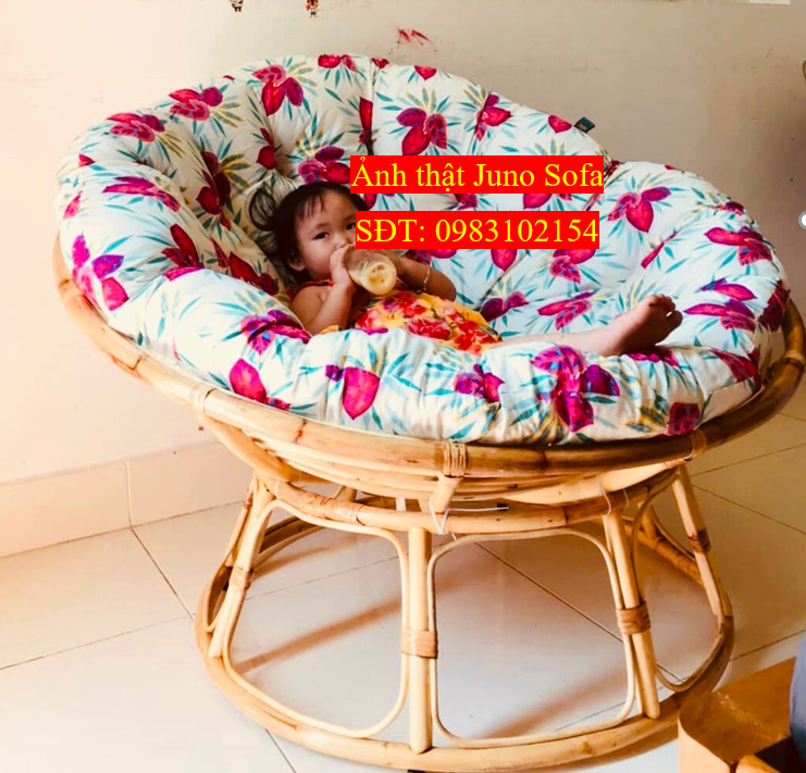 Ghế mặt trăng Papasan mây thật cao cấp Juno Sofa size 1m kèm nệm