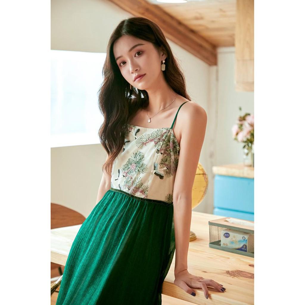 Đầm Xanh Nightingale Thêu Hoa - phong cách Retro