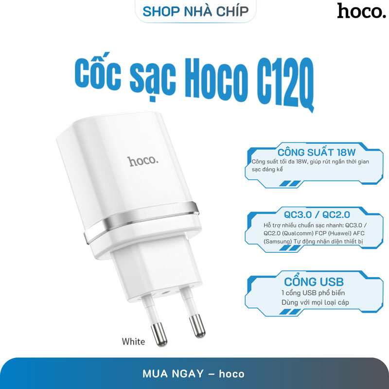 Cốc sạc nhanh 18W Hoco C12Q Smart QC3.0 - Hàng Chính Hãng