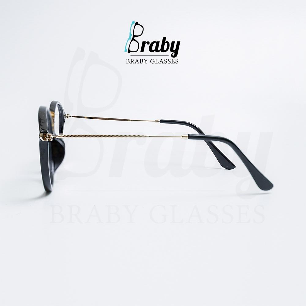 Gọng kính cận nam nữ tròng mắt tròn 2 màu nâu đen chống ánh sáng xanh Braby kiểu dáng mảnh thời trang MK32