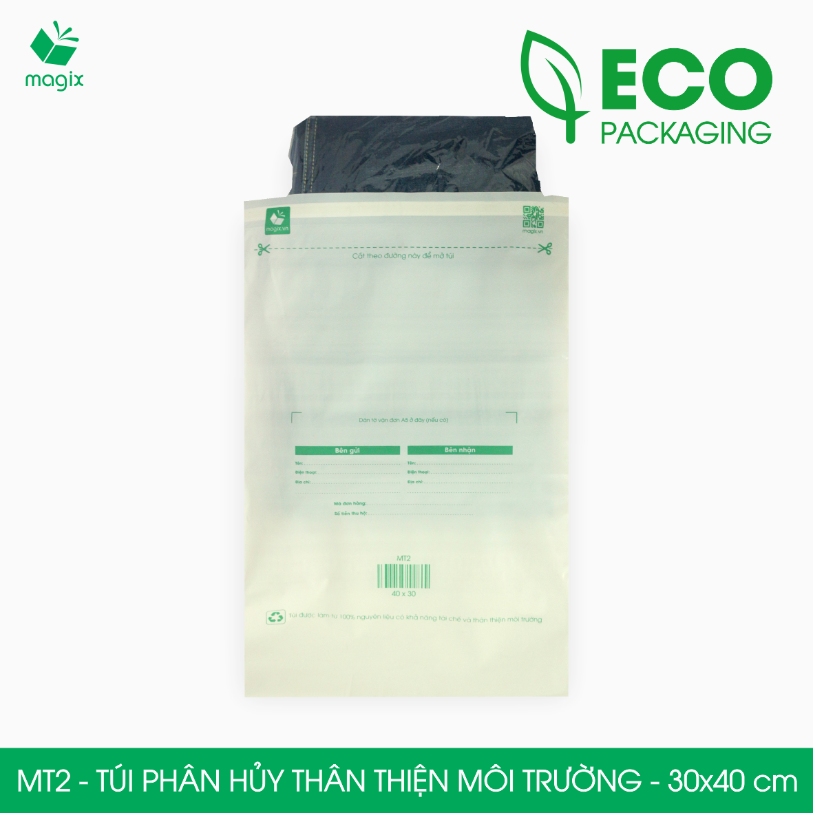 MT2 - 40x30 cm - 500 túi đóng hàng niêm phong phân hủy thân thiện môi trường, túi gói hàng
