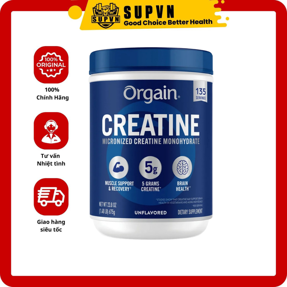 Creatine Orgain 675g vị nguyên chất hỗ trợ vận động thể thao, phục hồi sau tập luyện hiệu quả