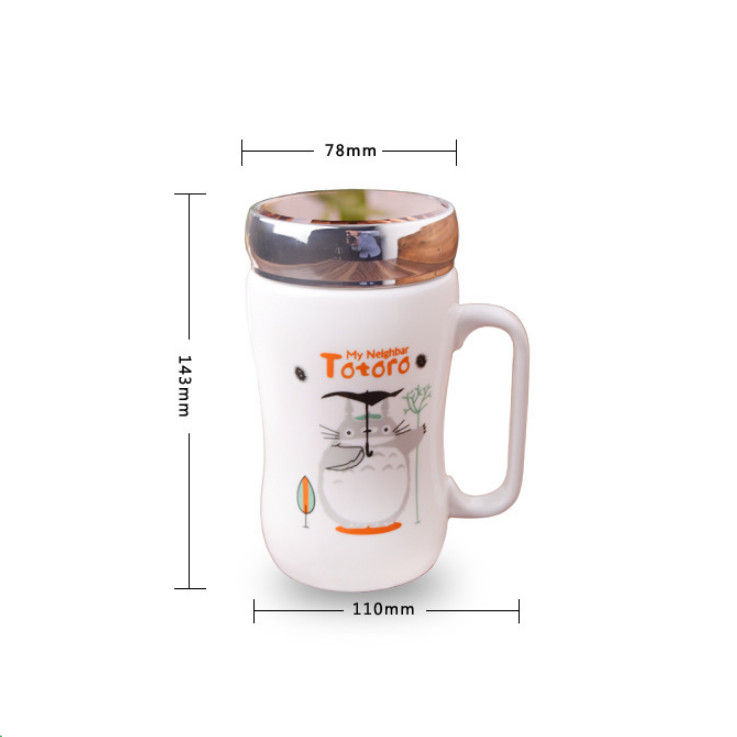 Ly sứ giữ nhiệt có nắp gương, cốc in hình totoro dễ thương dung tích 450ml mã CS05 - giao họa tiết ngẫu nhiên