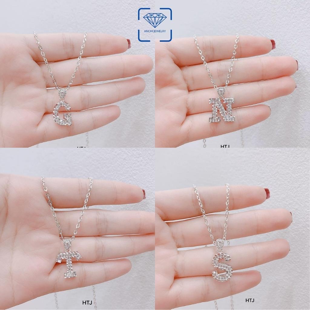 Mặt dây chuyền chữ cái bản to bạc đính đá, dây chuyền chữ,Anchi jewelry