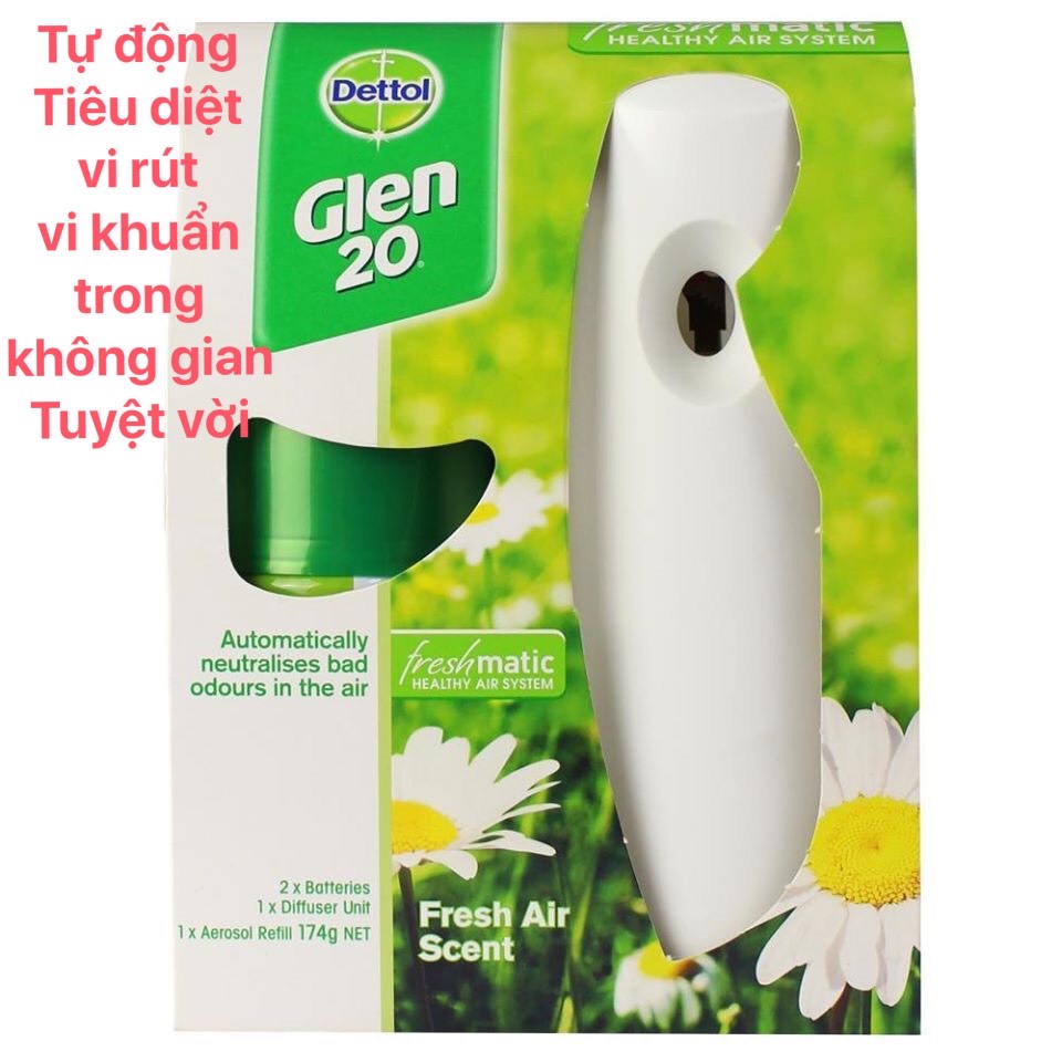 Combo Máy diệt khuẩn tự động + Bình xịt Dettol Glen 20 Freshmatic Refill Fresh Air Scent của Úc- Massel Official