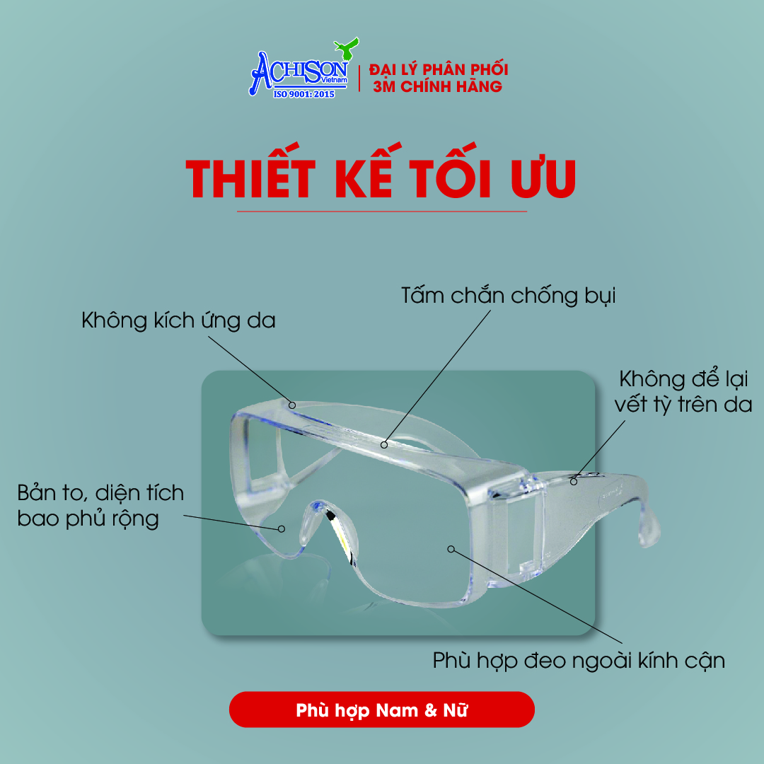 Kính bảo hộ lao động, kính chống bụi cao cấp, dùng ngoài kính cận 3M Tourguard 5