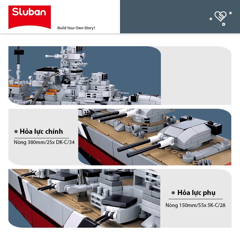 Đồ chơi Lắp ráp Tàu chiến hạm Đức Bismark, Sluban B1102 Warship, Xếp hình thông minh, Mô hình thuyền chiến