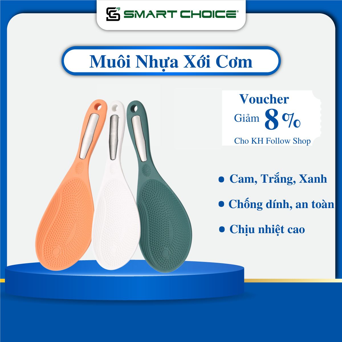Muôi Thìa Xới Cơm SMARTCHOICE - Muôi Nhựa Cao Cấp, Chịu Nhiệt Tốt, Chống Dính, Dễ Vệ Sinh, An Toàn Cho Sức Khỏe