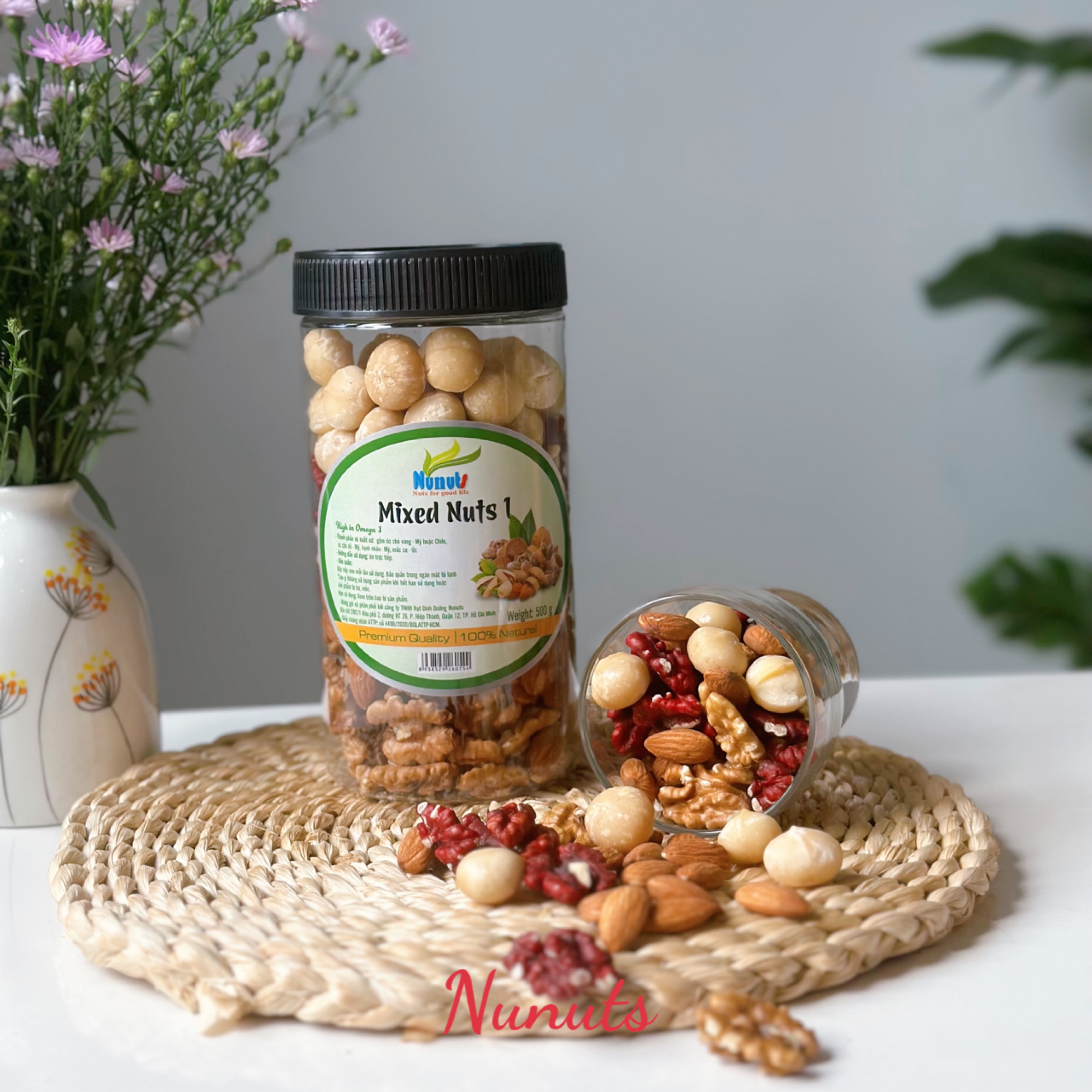 Mix hạt dinh dưỡng cho bà bầu gồm 4 loại hạt tách vỏ sấy giòn, nướng mật ong, làm sữa.