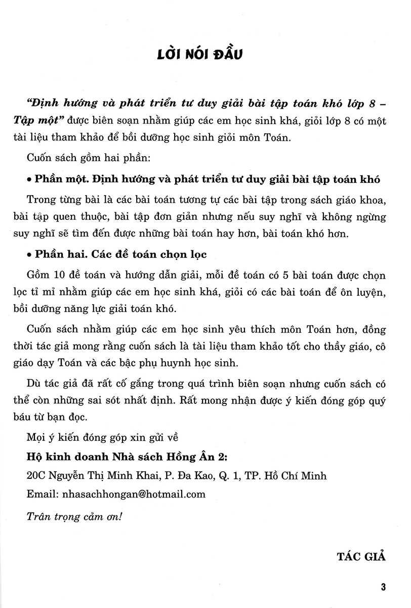 Định Hướng Và Phát Triển Tư Duy Giải Bài Tập Toán Khó Lớp 8 - Tập 1 (Dùng Chung Cho Các Bộ SGK Hiện Hành) _HA