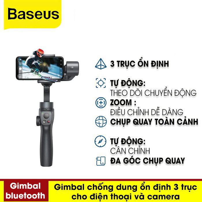 Gậy Chụp Ảnh Selfie Bluetooth Không Dây Baseus Handheld Gimbal Stabilizer Control Smart - Hàng Chính Hãng