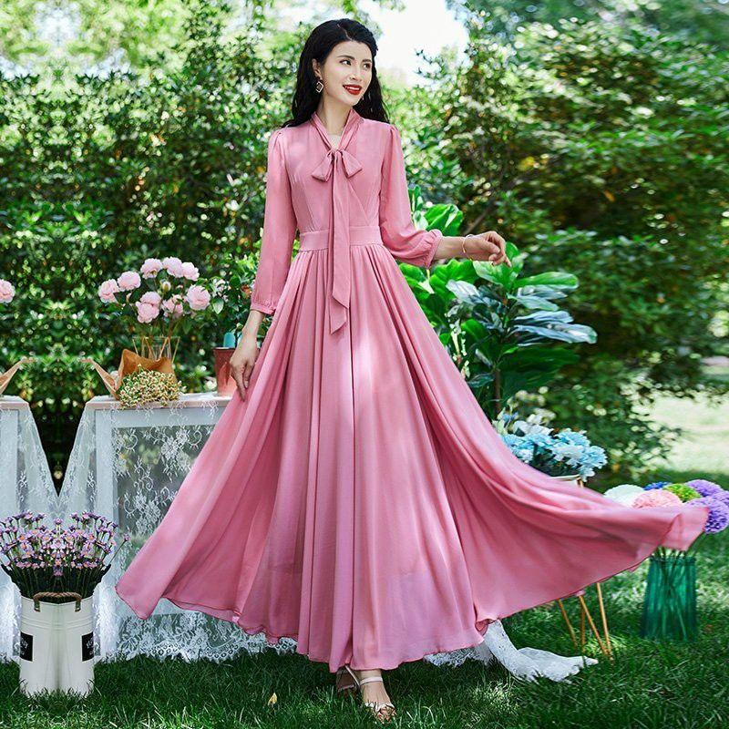 ĐẦM XÒE THẮT NƠ TAY DÀI