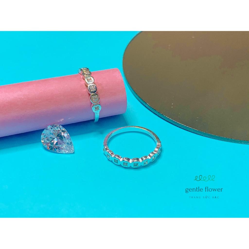 Nhẫn bạc ta nữ viền kim tiền quế đính đá thiết kế đơn giản Gentle Flower