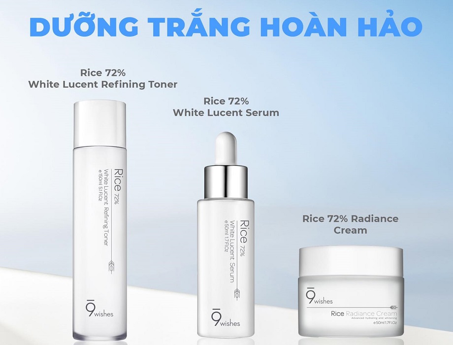 Bộ 3 Sản Phẩm Cấp Ẩm, Dưỡng Trắng Da Từ Gạo 9 Wishes (Toner 150ml + Serum 50ml + Cream 50m)