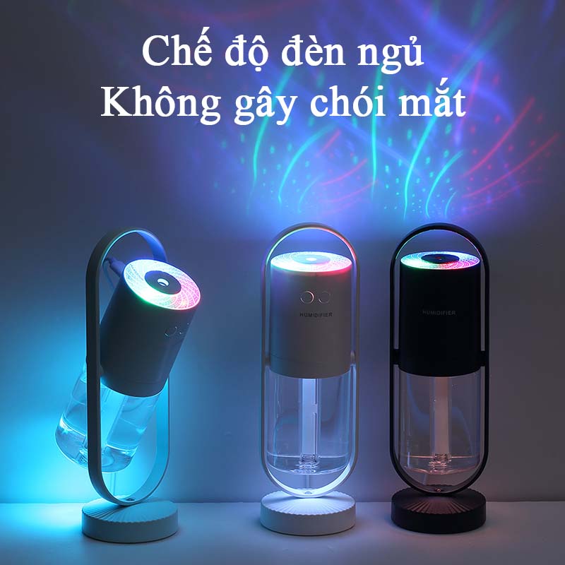 Máy Phun Sương Tạo Ẩm Không Khí Xông Tinh Dầu Mini Để Bàn Có Đèn Led RGB Đổi Màu Xoay 360 Độ Máy Lọc Không Khí Mini Kiêm Đèn Ngủ Tạo Độ Ẩm Có Ion Âm Dưỡng Ẩm Da Thơm Phòng Và Đuổi Muỗi Sạc USB Tiện Lợi  - ML011