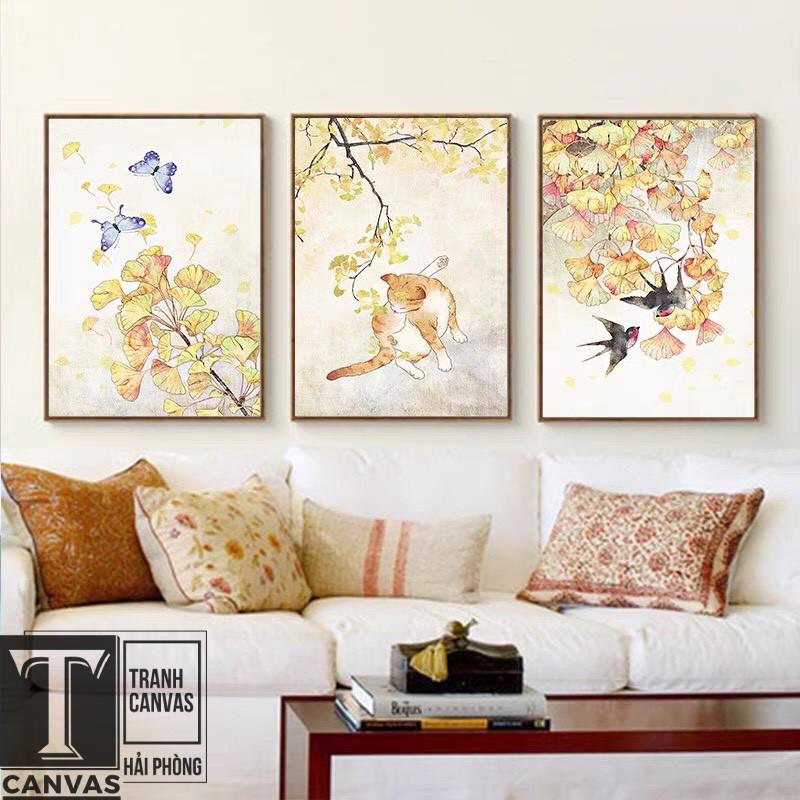 Tranh canvas tràn viền treo tường phòng khách, tranh vẽ bông hoa sắc màu H 168