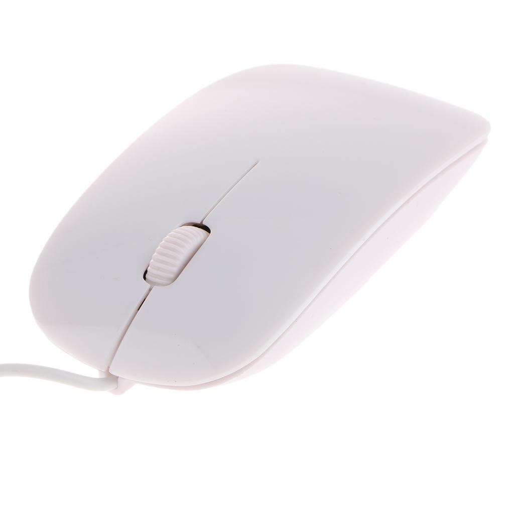 Thin Slim USB Optical Wired Mouse for PC Laptop Windows Apple- White