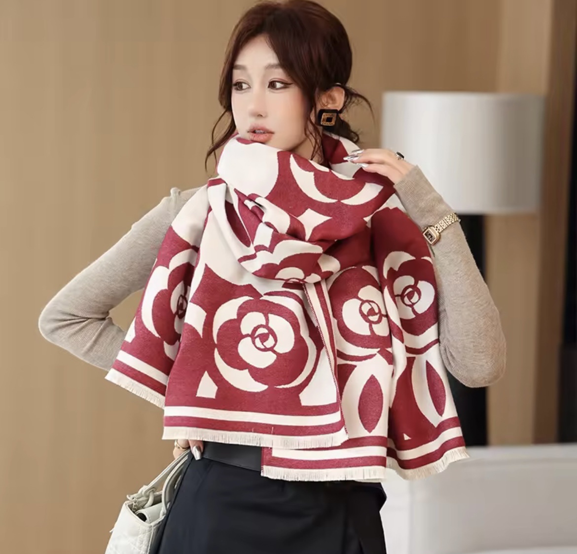 KHĂN QUÀNG CỔ KHĂN CHOÀNG CỔ HOA TRÀ SIÊU VIP SANG TRỌNG DÀNH CHO NỮ