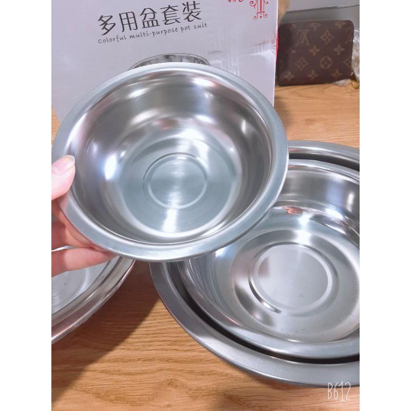 Set 5 thau rổ inox không gỉ hàng dày đẹp