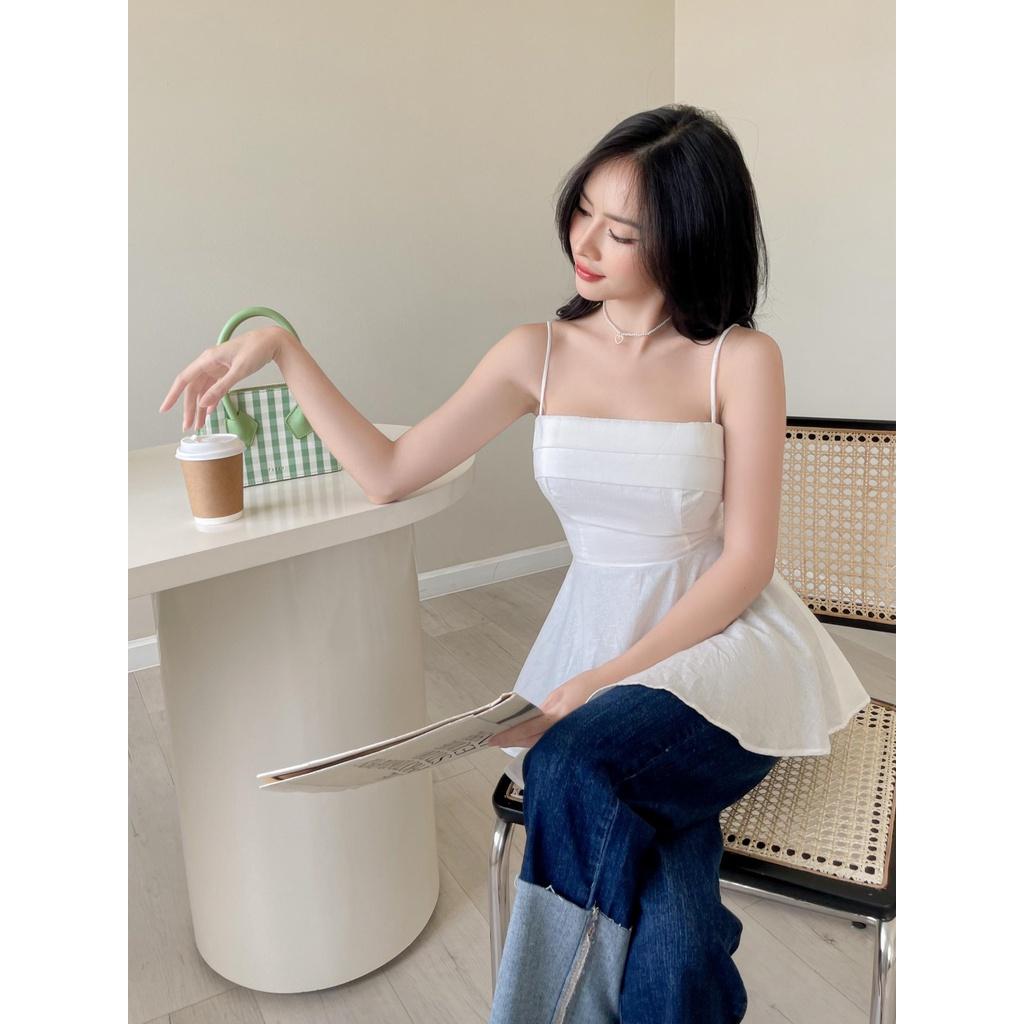 RECHIC Áo kiểu Lena dáng babydoll kiểu xếp ly phía trước trẻ trung gợi cảm phù hợp đi dạo phố