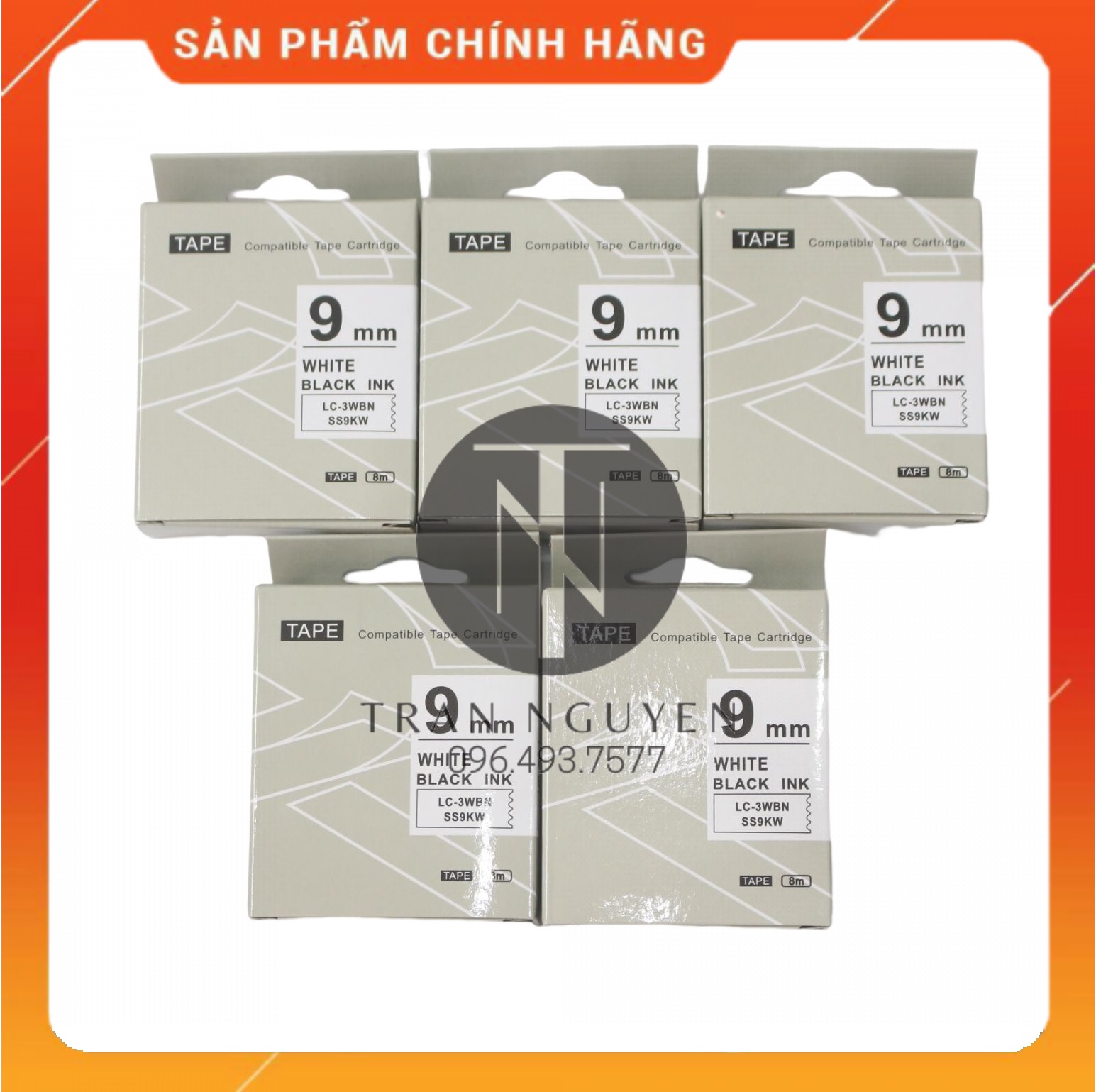 Nhãn in Tepra SS9KW - Chữ đen nền trắng 9mm x 8m - Hàng nhập khẩu