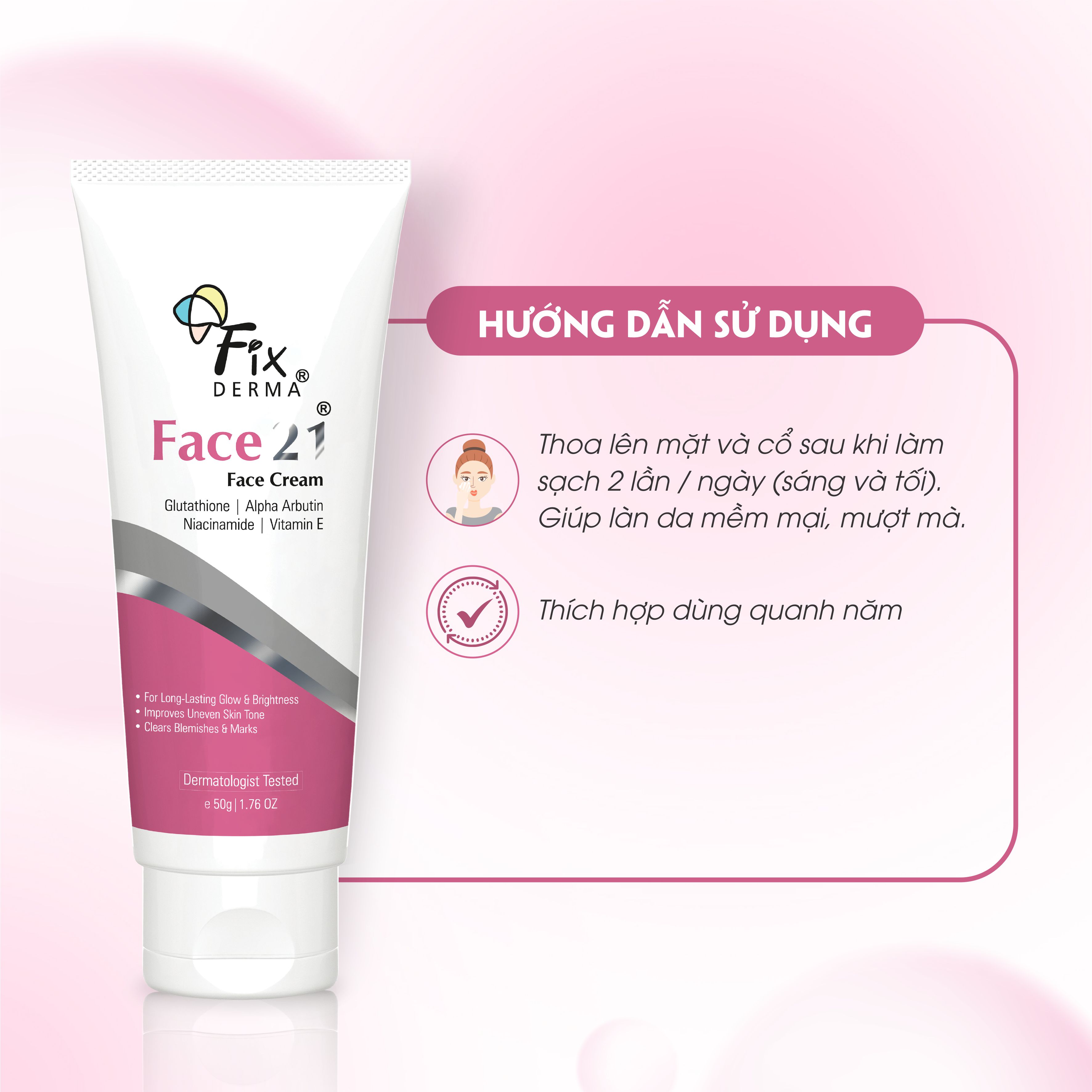 Kem Dưỡng Ẩm Giúp Trắng Da FIXDERMA Face21 Face Cream Giúp Đều Màu Da 50g - Hùng Lợi