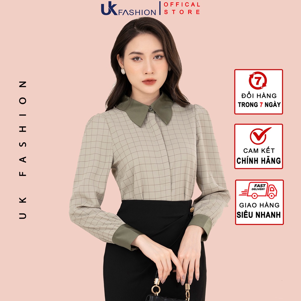 Áo Sơ Mi Nữ Dài Tay Kẻ Caro Công Sở Phối Cổ Tây UK Fashion Thời Trang Basic Vải Hàn, Thoáng Mát NKSM2210002