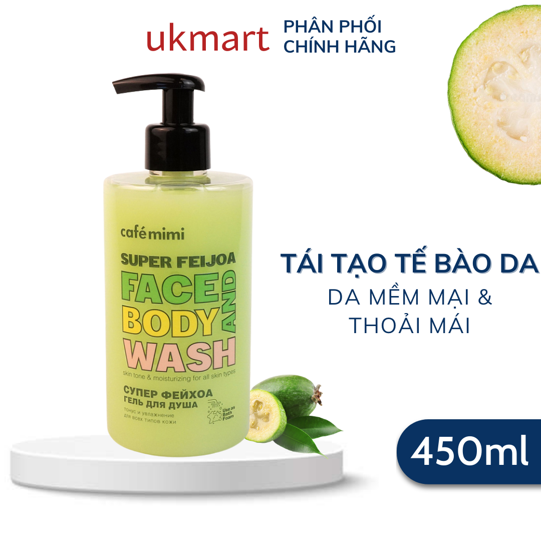 Gel Tắm CAFÉ MIMI Super Feijoa Làm Đều Màu Và Dưỡng Ẩm Da, Super Coconut Nuôi Dưỡng Và Phục Hồi Da 450ml