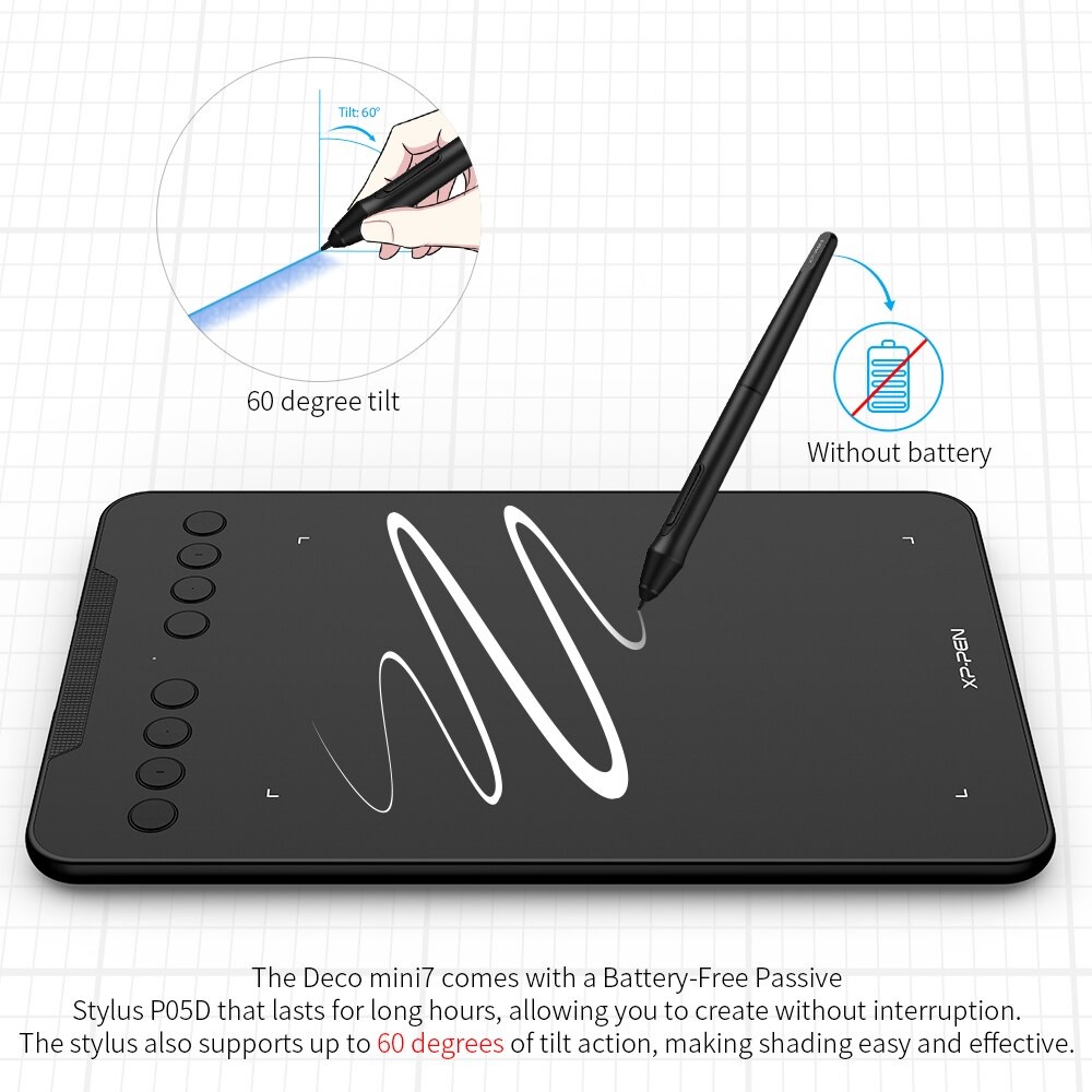 Bảng Vẽ Điện tử XP-PEN Deco Mini7 Android Hỗ Trợ Cảm Ứng Nghiêng - Hàng Chính Hãng