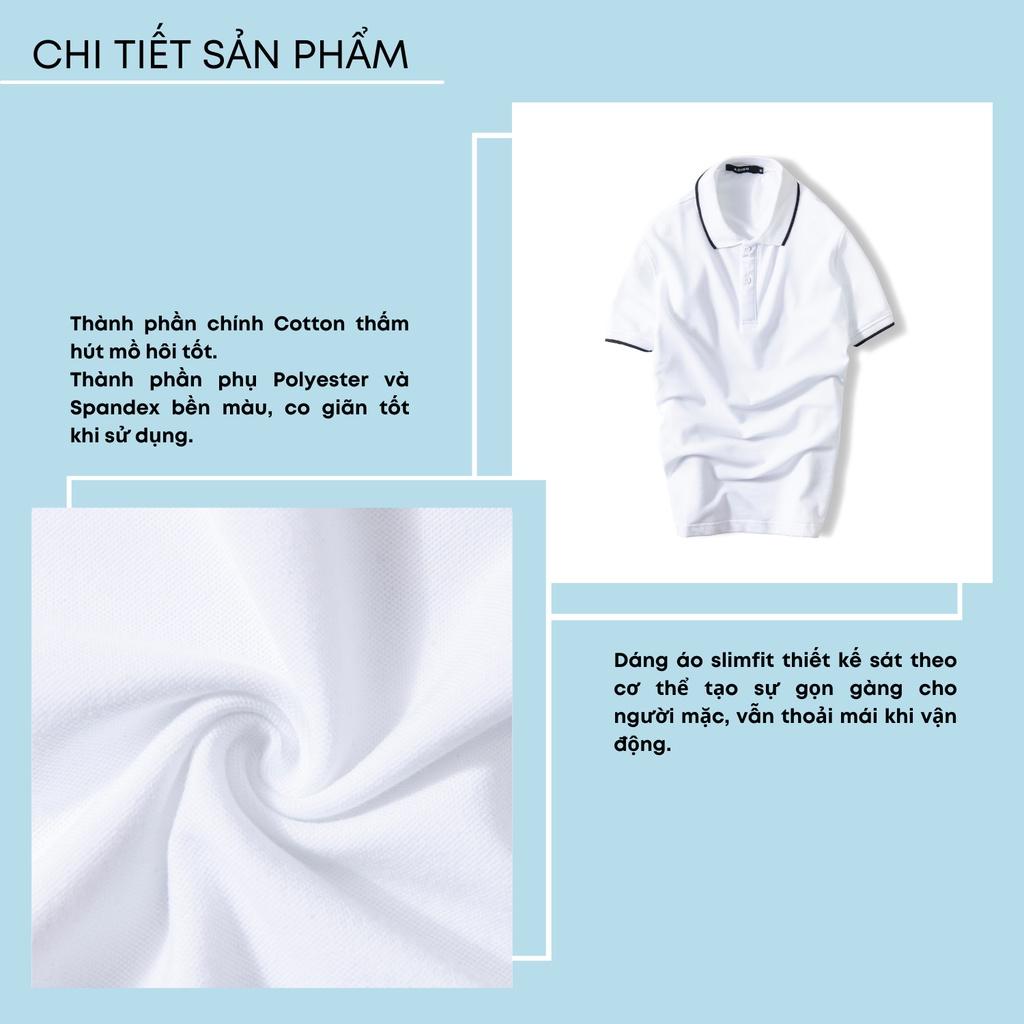 Áo polo nam ADINO màu trắng phối viền vải cotton co giãn dáng công sở slimfit hơi ôm trẻ trung AP71