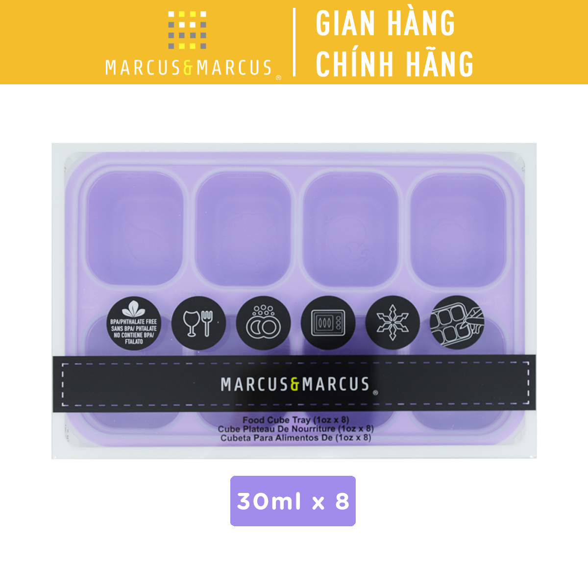 Khay silicon trữ đông đồ ăn dặm cho bé Marcus &amp; Marcus - Willo (30ml x 8 ngăn)