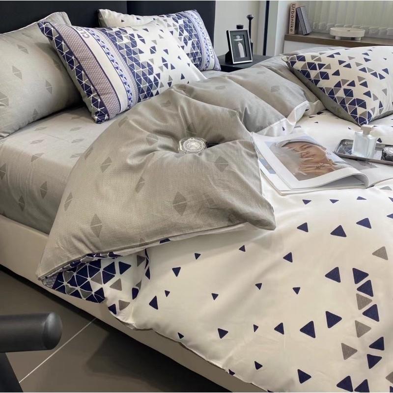 Bộ Chăn Ga Gối Cotton Living Hàng Nhập Khẩu Cao Cấp 4 Món Hoạ Tiết Gạch