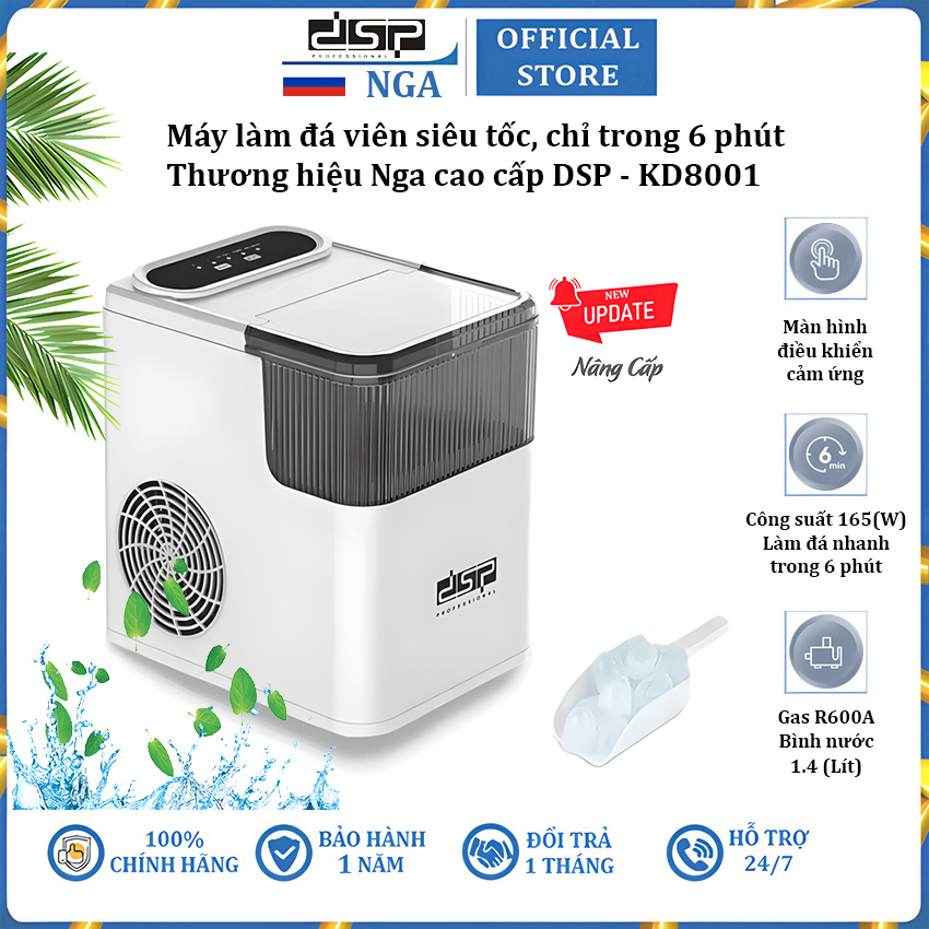 Máy làm đá viên siêu tốc chỉ trong 6 phút thương hiệu cao cấp DSP KD8001 - Hàng Chính Hãng