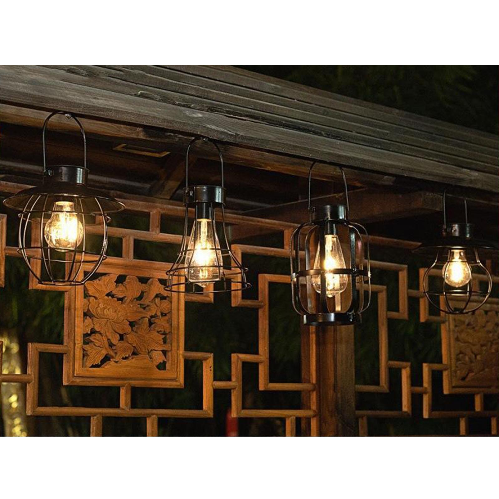 Hanging Solar Lights Lantern Lamp with Hook Ring, Metal Waterproof Bulb Lights for Garden Outdoor Pathway