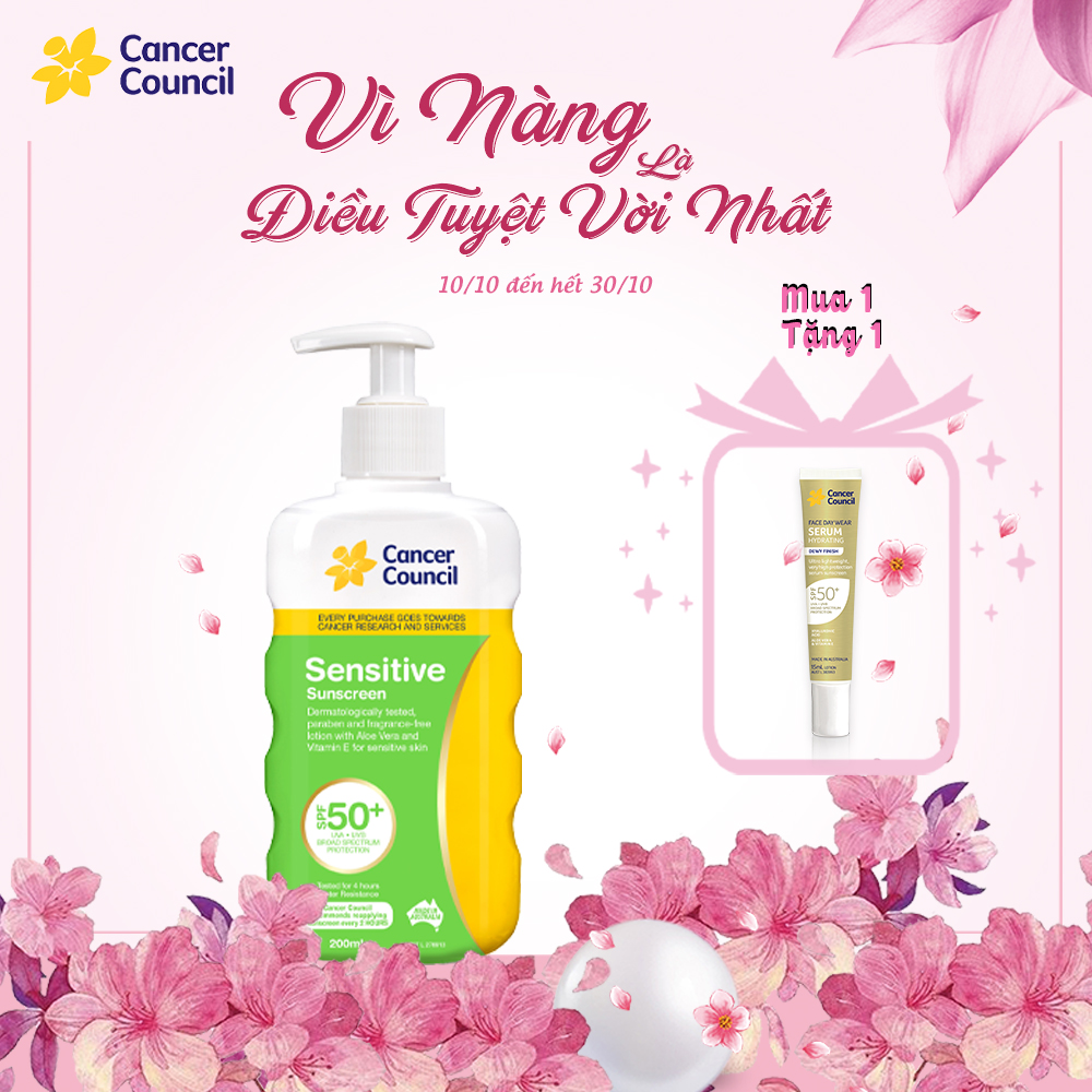 Kem chống nắng dành cho da nhạy cảm Cancer Council Sensitive SPF50+/PA+++ 200ml