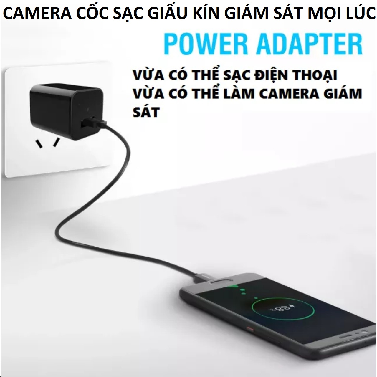 Camera cốc sạc mini quan sát giấu kín góc quay rộng 90 độ chất lượng hình ảnh HD 1080p 4K loại tốt