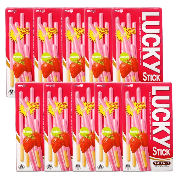 Lốc 10 Bánh que Meiji Lucky stick strawberry 45g