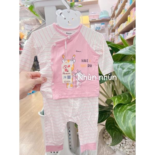Bộ Avaler sơ sinh sợi tre/ cotton nỉ cài lệch/cài chéo size Nb/3-6m