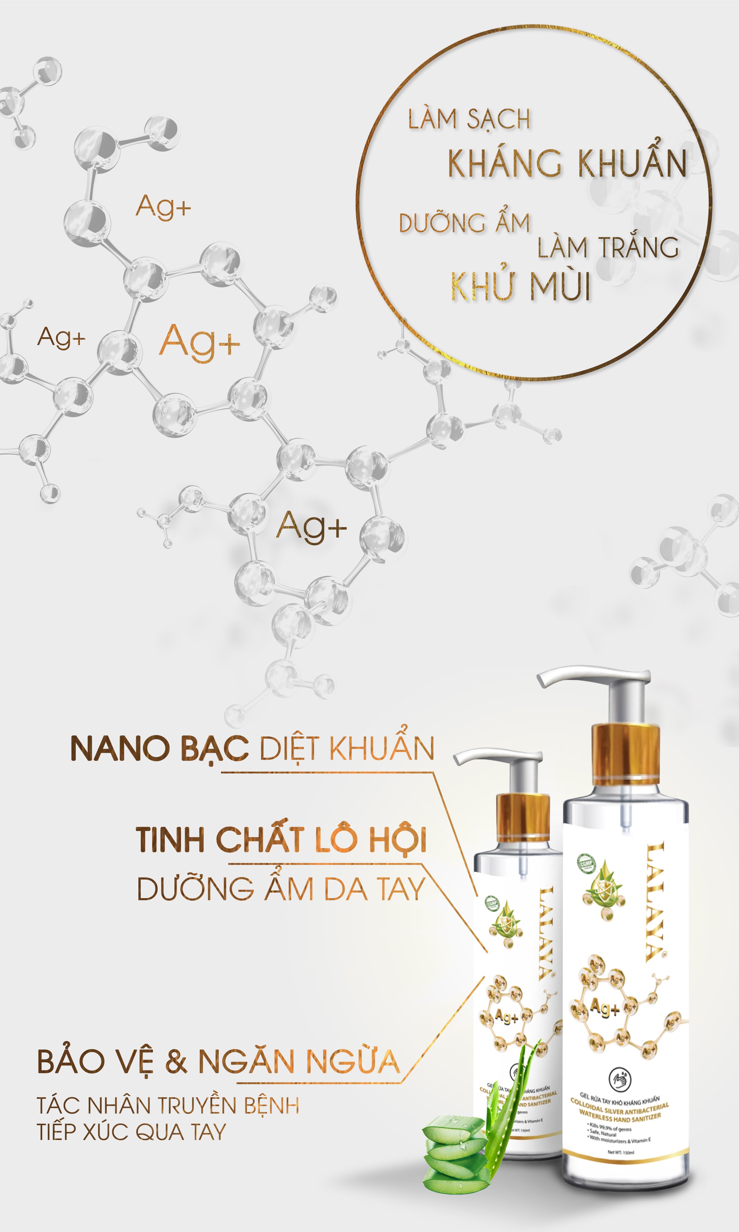 Combo 1 chai sữa rửa mặt tạo không xà phòng(100ml) và 2 chai gel rửa tay kháng khuẩn nano bạc (150ml) LALAYA kèm 1 hộp khẩu trang y tế cao cấp  MEBILOO&lt; kháng khuẩn  màu ngẫu nhiên xanh/xám