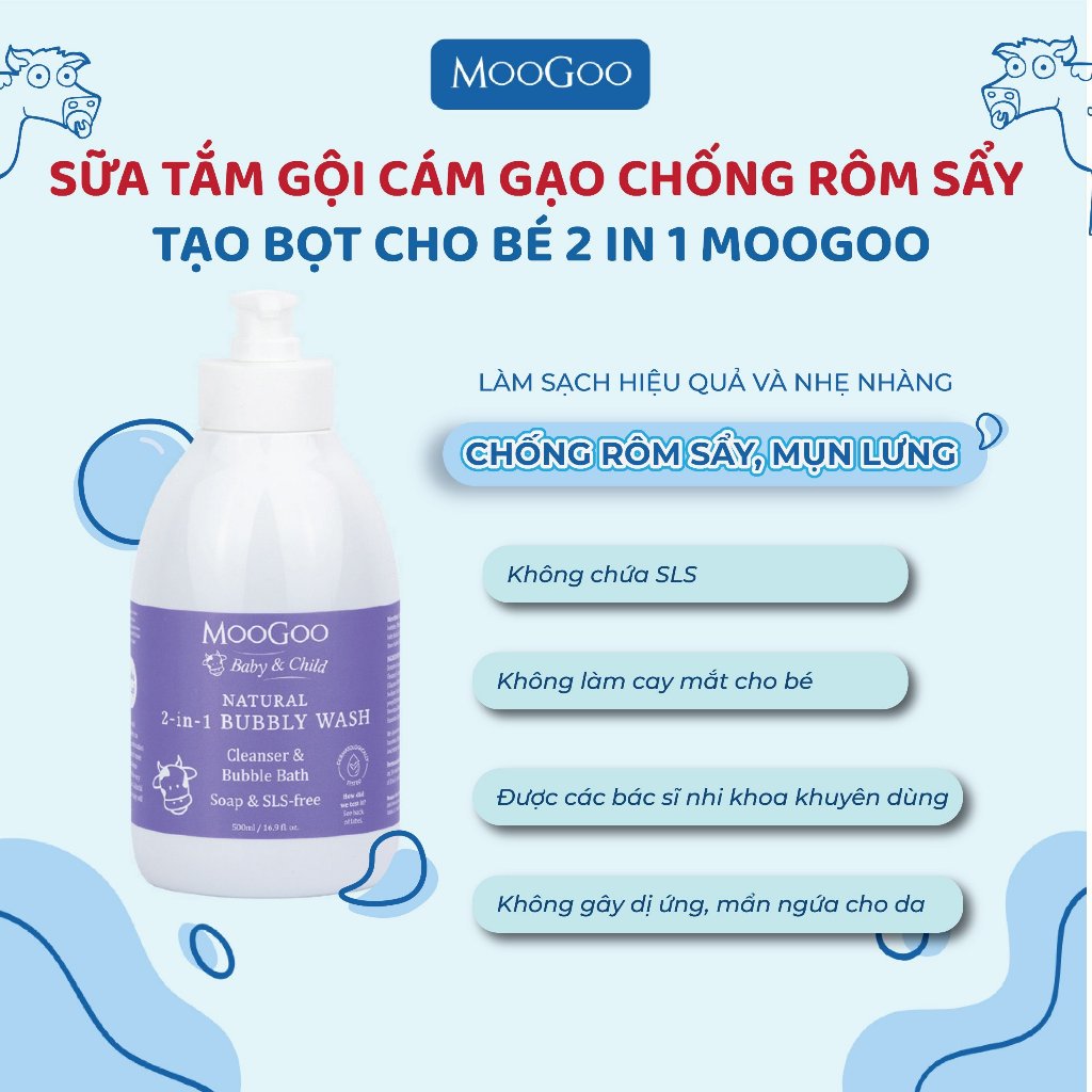 Sữa Tắm Gội Tự Nhiên Từ Cám Gạo Tạo Bọt Cho Bé 2 Trong 1 - MooGoo