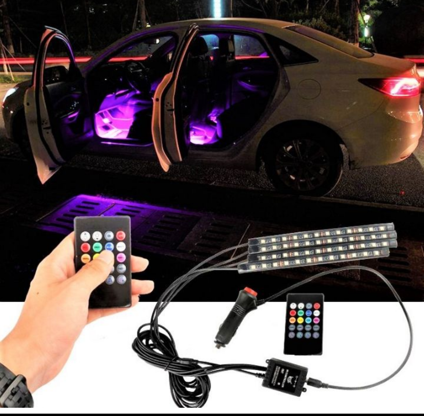 CÔNG NGHỆ MỚI VỚI 1 BỘ 4 THANH ĐÈN LED TRANG TRÍ XE MÁY VÀ ÔTÔ XE HƠI CÓ ĐIỀU KHIỂN TỪ XA NHÁY THEO NHẠC CỰC ĐẸP HÀNG CHUẨN