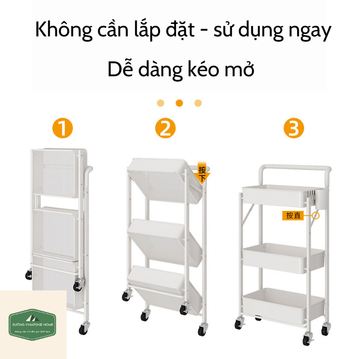 Kệ Sắt Đa Năng 3 Tầng Gấp Gọn - Xe Đẩy Đồ Tiện Lợi Không Cần Lắp Đặt - Phong Cách Hiện Đại Đa Năng