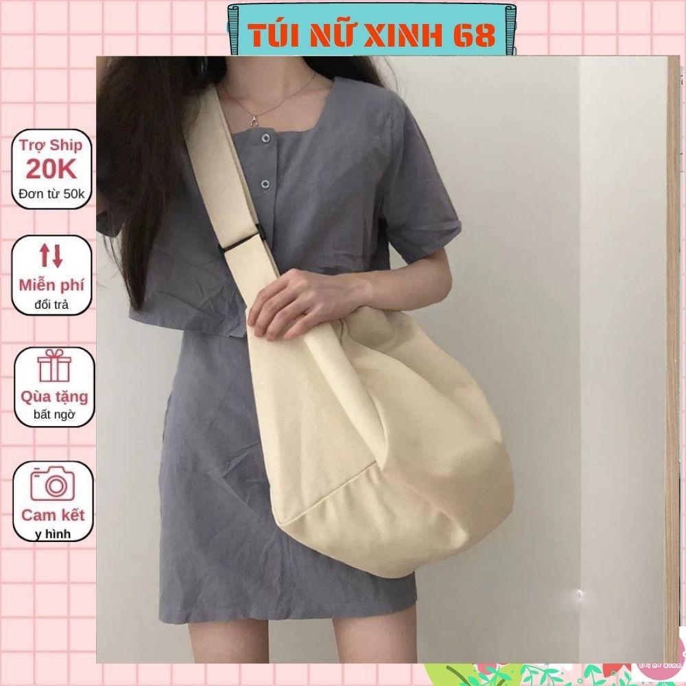 Túi tote, túi đeo chéo vải canvas trống siêu to có khoá kéo và túi con phong cách Ulzzang để được sách Tuinuxinh68 551