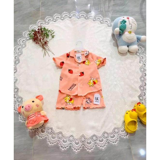 Bộ pijama lụa mịn ngắn bèo H&amp;U cho bé từ 10-18 kí