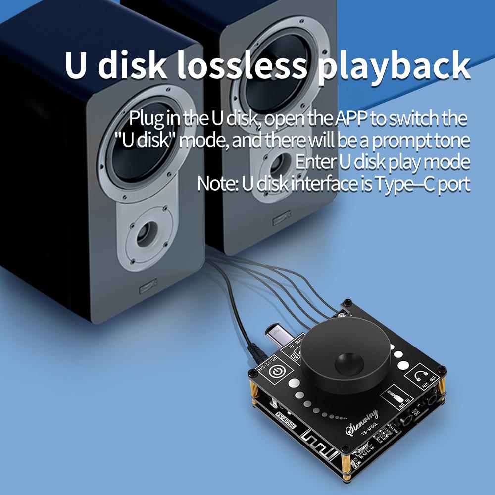 2 Channel BT 5.1 Digital Audio Amplifier Board Module High and Low Tone Adjustment Mobilephone APP Control Support AUX 3.5mm Audio U disk Sound Card Input